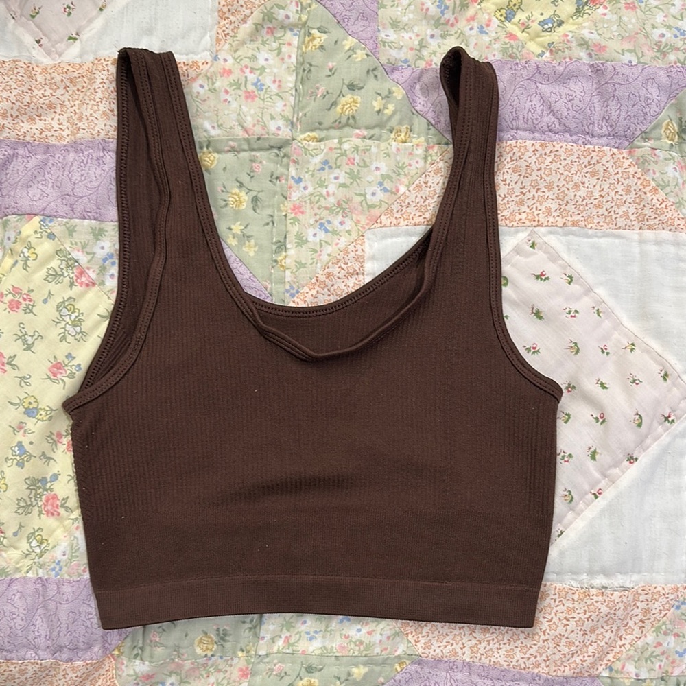 UO Brown Ribbed Crop Top